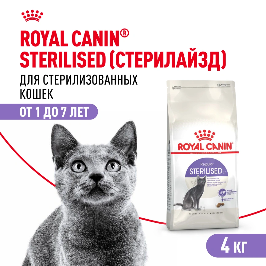 Сухой корм Royal Canin Sterilised для кастрированных котов и стерилизованных кошек, 4 кг фото 1