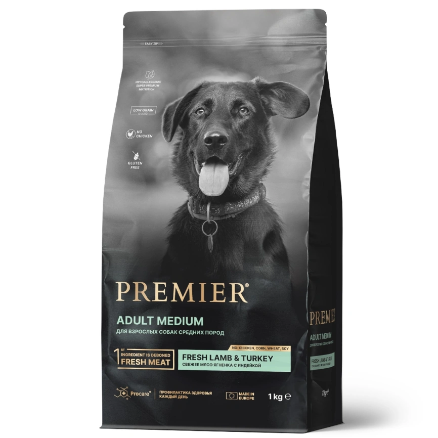 Сухой корм Premier Dog Adult Medium Lamb & Turkey для собак средних пород, с ягненком и индейкой, 1 кг фото 1