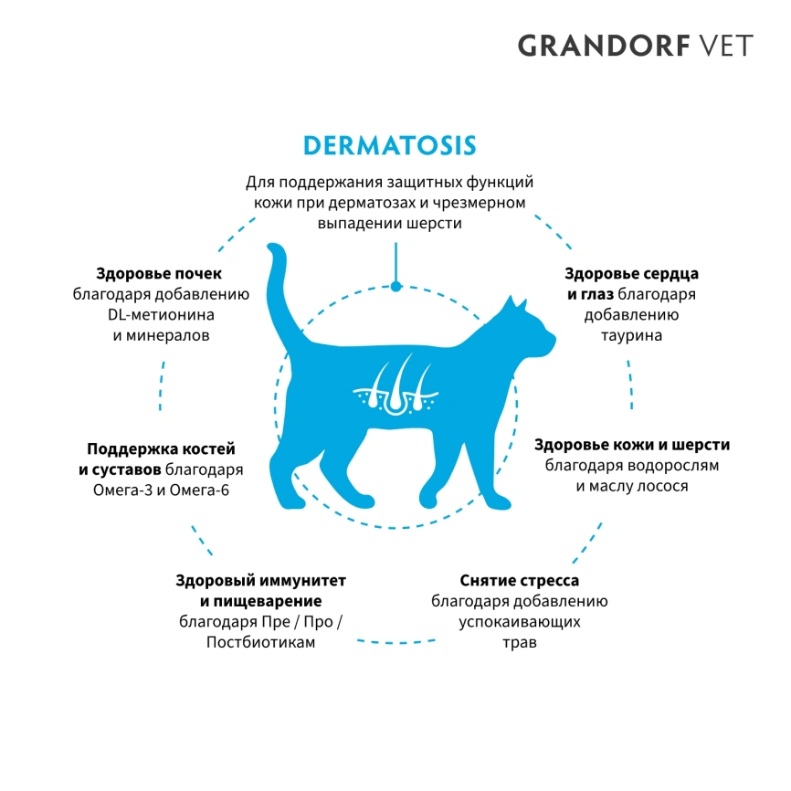 Сухой корм Grandorf Veterinary Dermatosis для кошек при дерматозах, 400 г фото 2