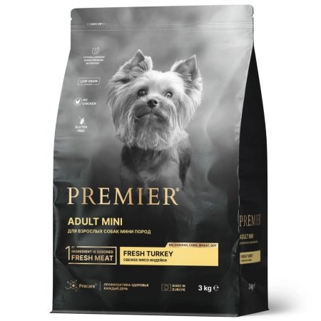 Сухой корм Premier Dog Adult Mini Turkey для собак мелких пород, с индейкой, 3 кг фото 1