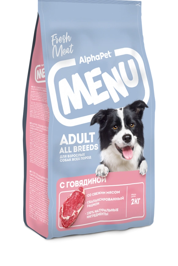 Сухой корм ALPHAPET MENU Beef для взрослых собак всех пород, с говядиной, 2 кг фото 2