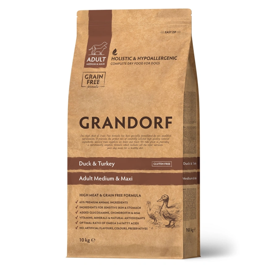 Сухой корм Grandorf Med & Maxi Duck & Turkey для взрослых собак средних и крупных пород, с уткой и индейкой, 10 кг фото 1