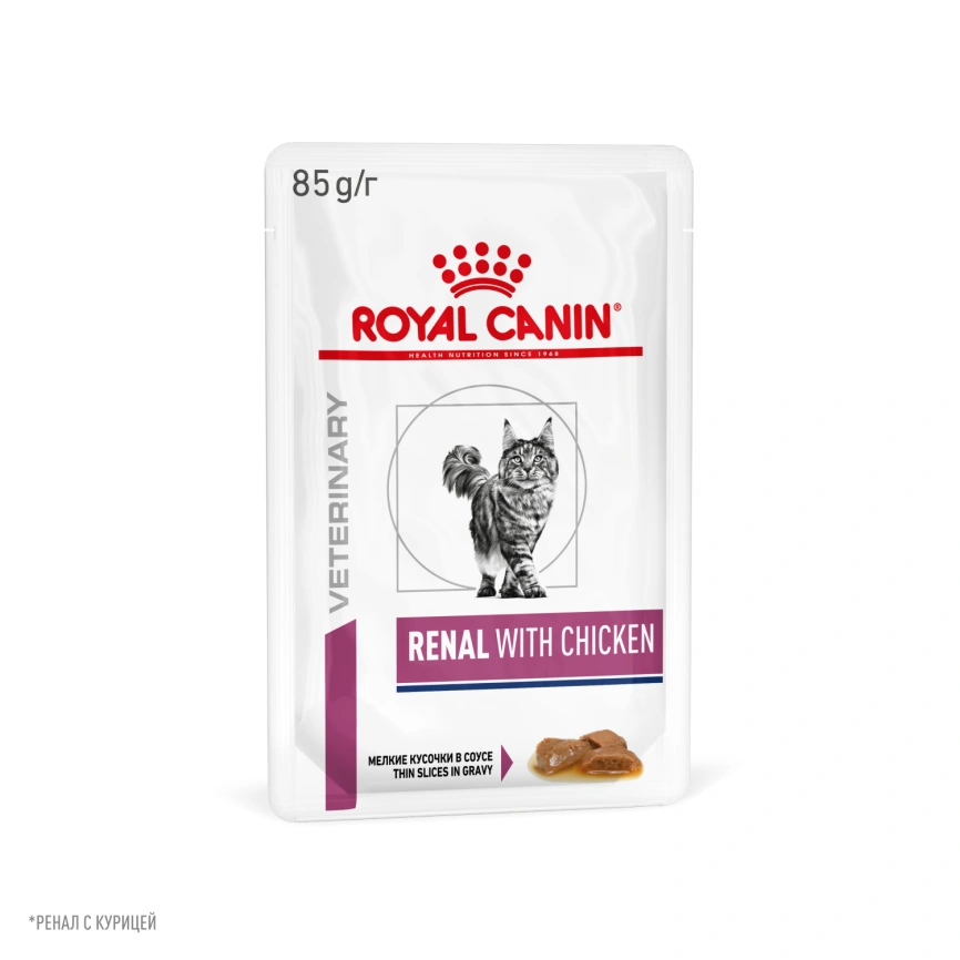 Влажный корм Royal Canin Renal Chicken для кошек при заболеваниях почек, в соусе, с курицей, пауч, 85 г фото 13