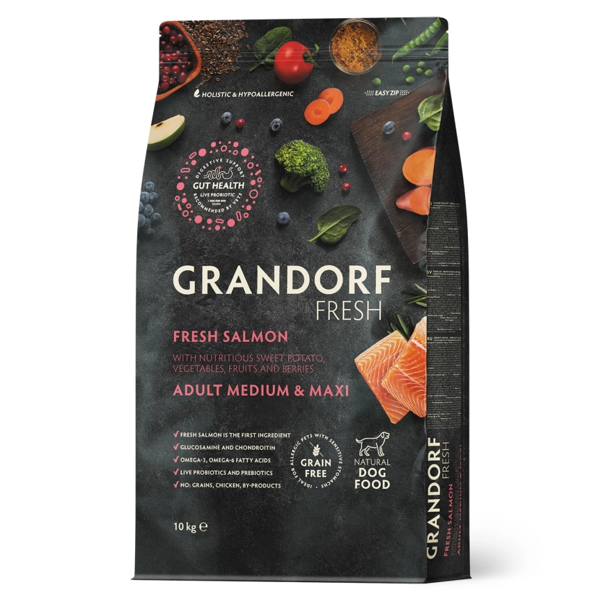Сухой корм Grandorf Fresh Dog Salmon & Sweet Potato для взрослых собак средних и крупных пород для здоровья кожи и шерсти лосось, с бататом, 10 кг фото 1