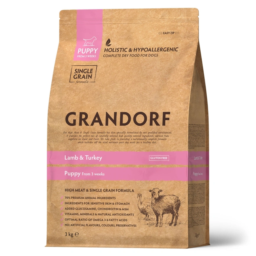 Сухой корм Grandorf Puppy Lamb & Turkey для щенков всех пород, с ягненком и индейкой, 3 кг фото 1