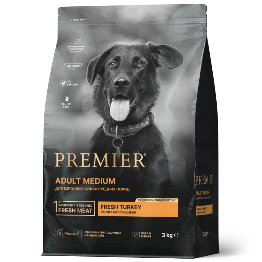 Сухой корм Premier Dog Adult Medium Turkey для собак средних пород, с индейкой, 3 кг фото 1