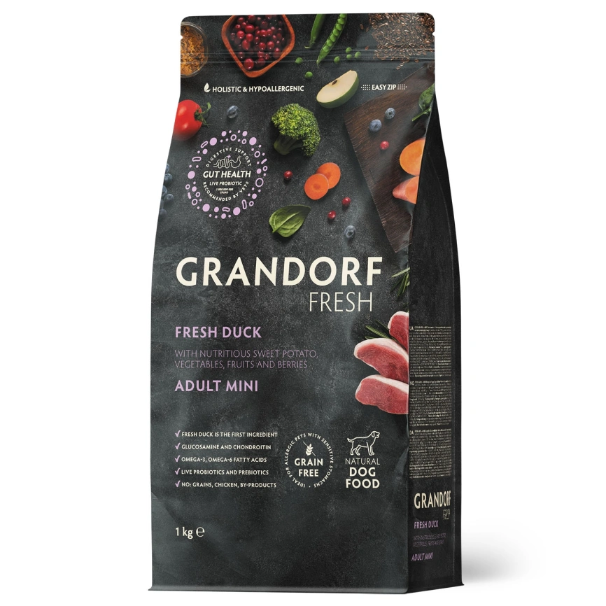 Сухой корм Grandorf Fresh Dog Duck & Sweet Potato для взрослых собак мелких пород диетическая формула для особо аллергичных собак утка, с бататом, 1 кг фото 1