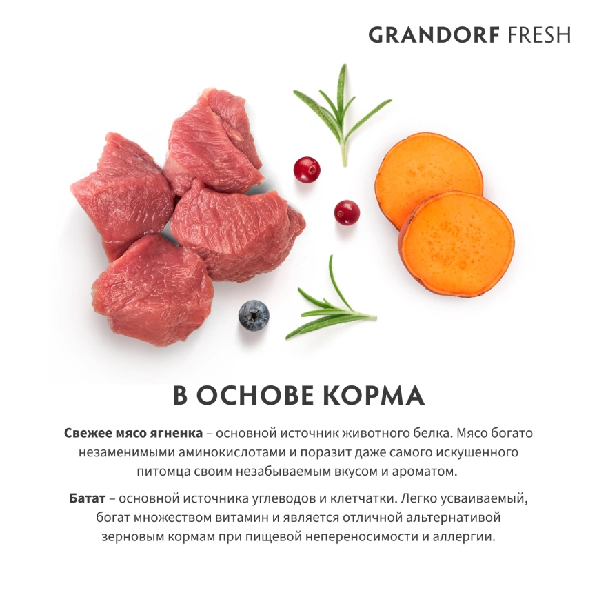 Сухой корм Grandorf Fresh Dog Lamb & Sweet Potato для взрослых собак мелких пород чувствительное пищеварение и гипоаллергенный ягненок, с бататом, 1 кг фото 6