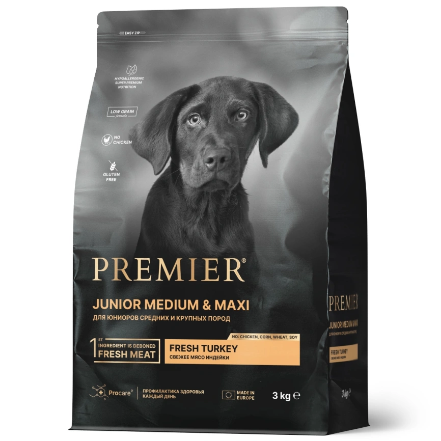 Сухой корм Premier Dog Junior Medium & Maxi Turkey для юниоров средних и крупных пород, с индейкой, 3 кг фото 1