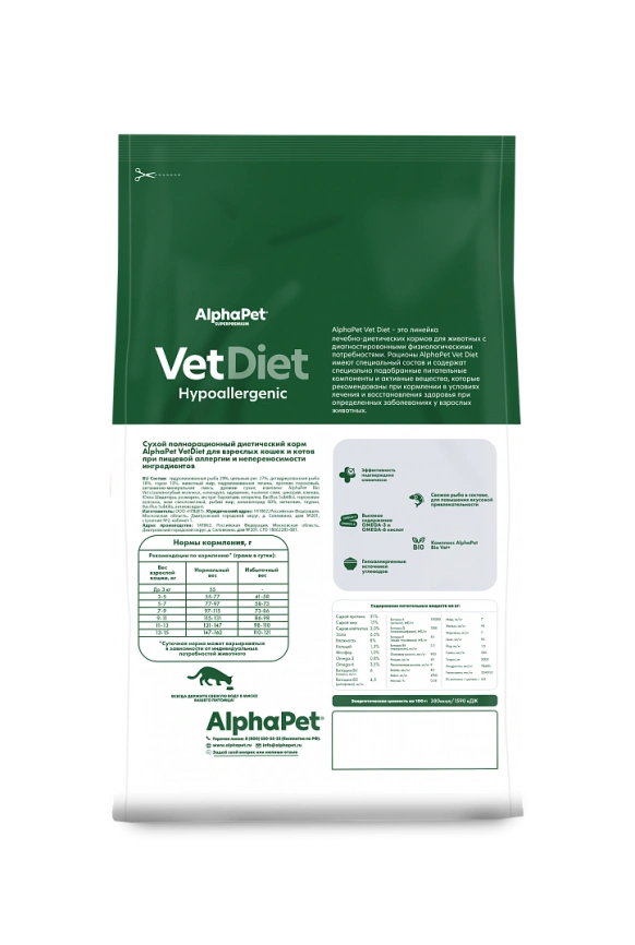 Сухой корм ALPHAPET Veterinary Diet Hypoallergenic Adult Cat, 1,5 кг фото 3