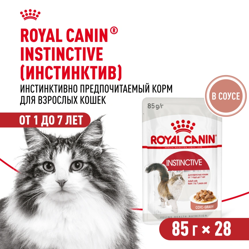 Влажный корм Royal Canin Instinctive в соусе для взрослых кошек старше 1 года, пауч, 85 г фото 14