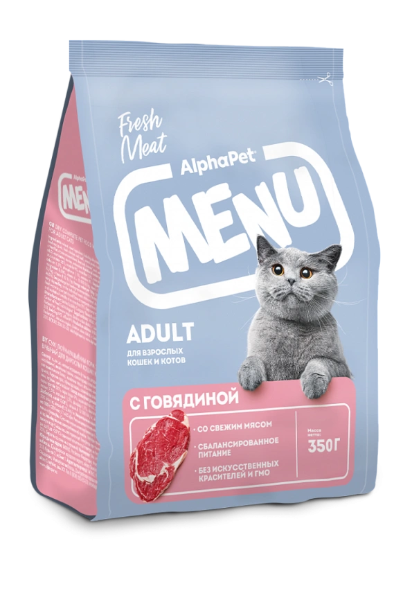 Сухой корм ALPHAPET MENU Beef для взрослых кошек и котов, с говядиной, 350 г фото 3
