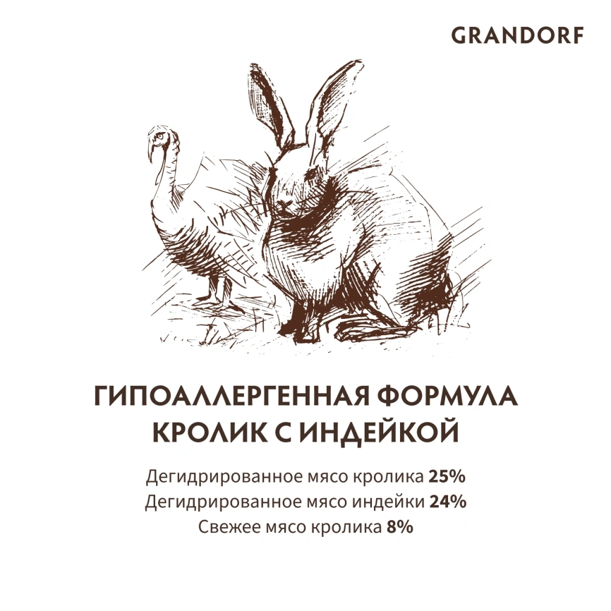 Сухой корм Grandorf Rabbit & Turkey Sterilised для стерилизованных кошек, с кроликом и индейкой, 400 г фото 6