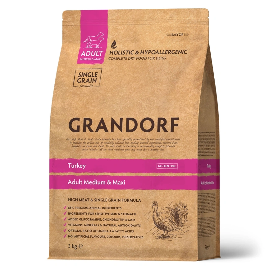Сухой корм Grandorf Med & Maxi Turkey для взрослых собак средних и крупных пород, с индейкой, 3 кг фото 1