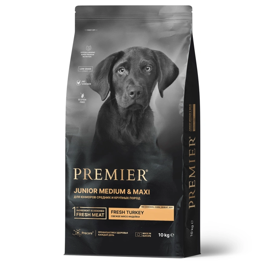 Сухой корм Premier Dog Junior Medium & Maxi Turkey для юниоров средних и крупных пород, с индейкой, 10 кг фото 1