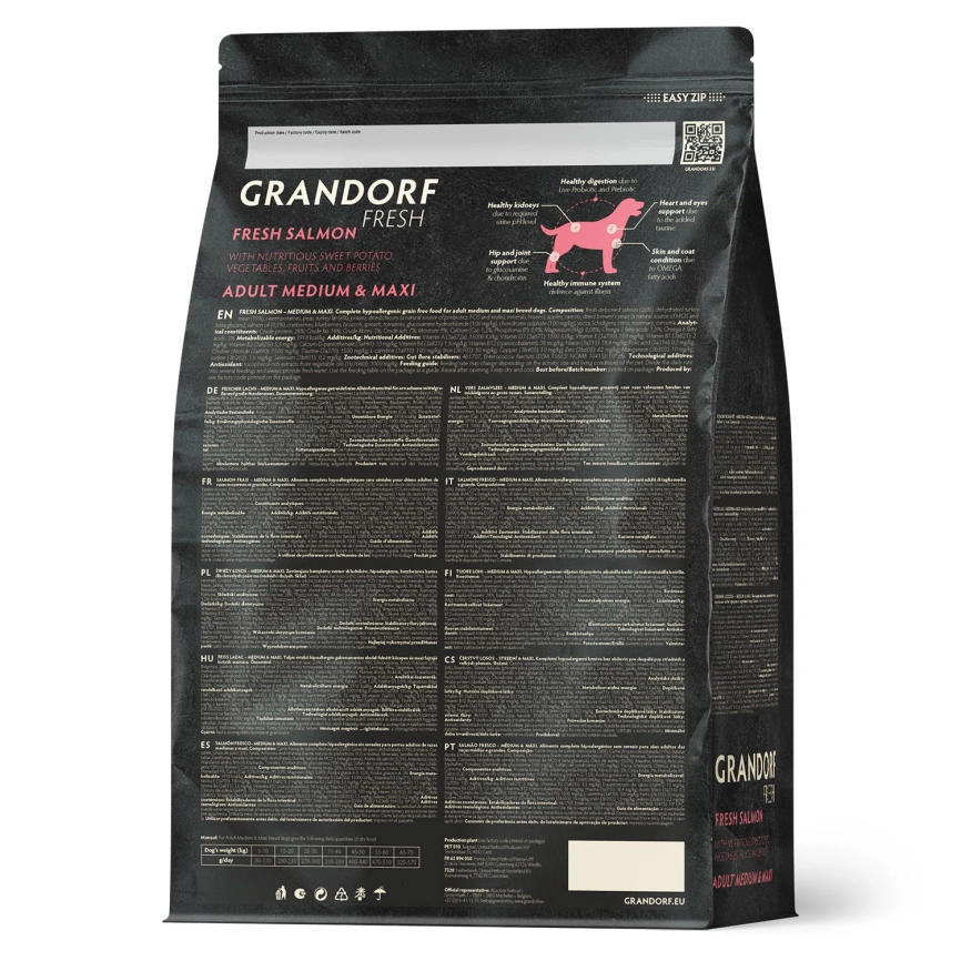 Сухой корм Grandorf Fresh Dog Salmon & Sweet Potato для взрослых собак средних и крупных пород для здоровья кожи и шерсти лосось, с бататом, 3 кг фото 2