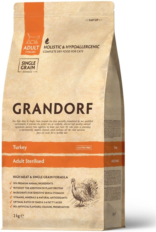 Сухой корм Grandorf Sterilised Turkey для стерилизованных кошек, с индейкой, 2 кг фото 1