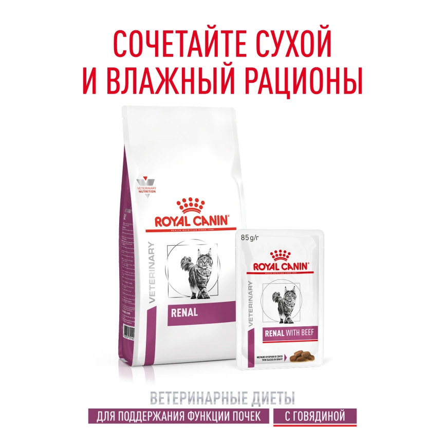 Влажный корм Royal Canin Renal Beef для кошек при заболеваниях почек, в соусе, с говядиной, пауч, 85 г фото 10