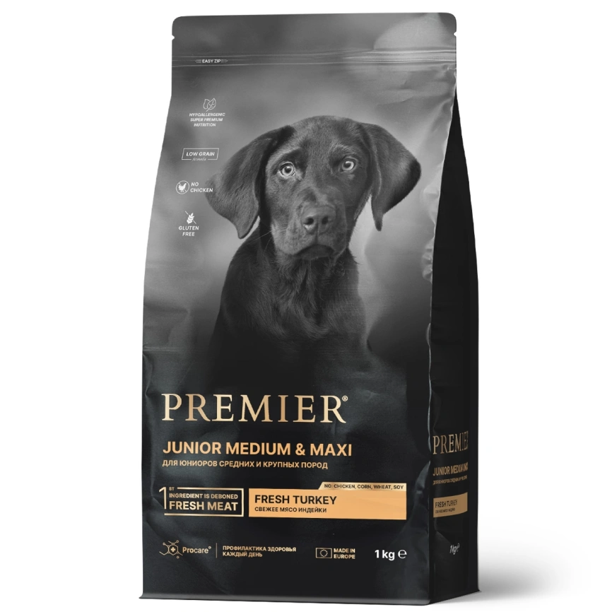 Сухой корм Premier Dog Junior Medium & Maxi Turkey для юниоров средних и крупных пород, с индейкой, 1 кг фото 1