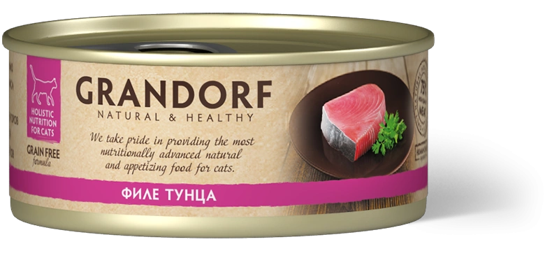 Влажный корм Grandorf Tuna для кошек, консервы, Филе тунца в бульоне, 70 г фото 1