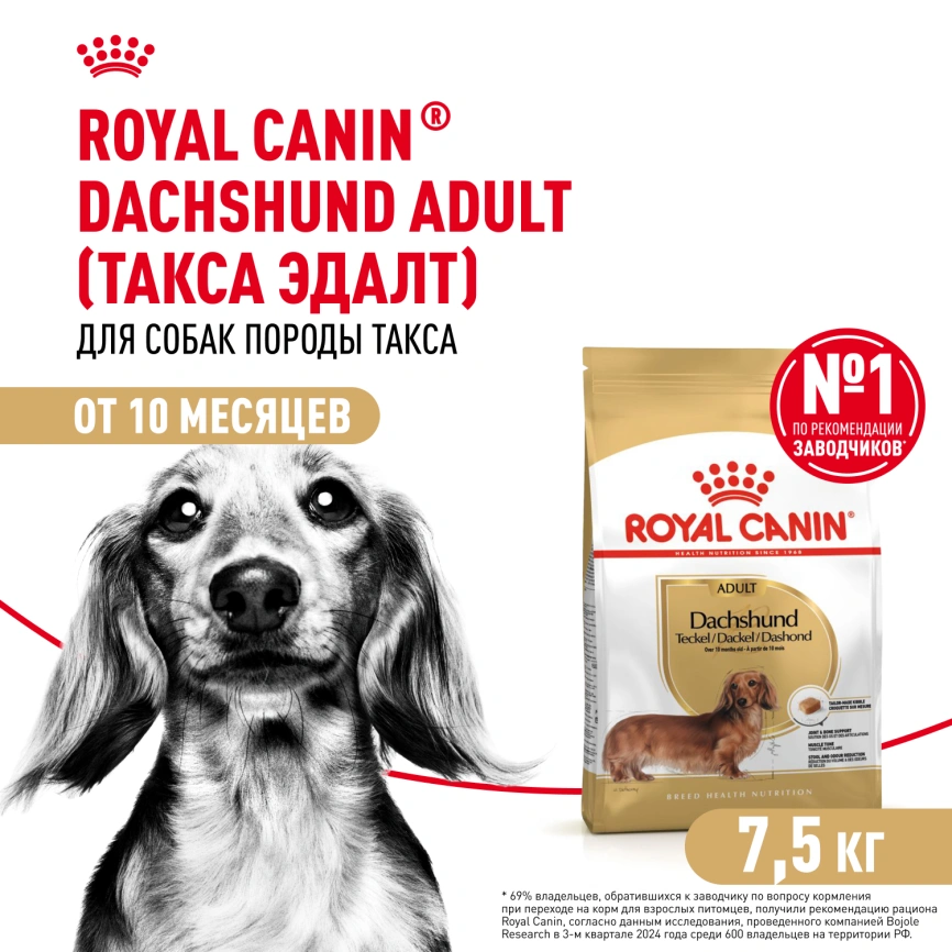 Сухой корм Royal Canin Dachshund Adult для собак породы такса, 7,5 кг фото 1