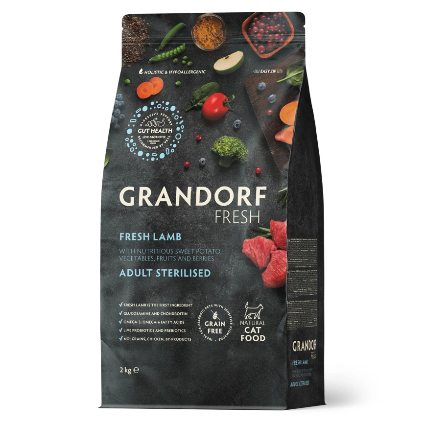 Сухой корм Grandorf Fresh Cat Lamb & Sweet Potato для стерилизованных кошек чувствительное пищеварение или склонность к аллергии ягненок, с бататом, 2 кг фото 1