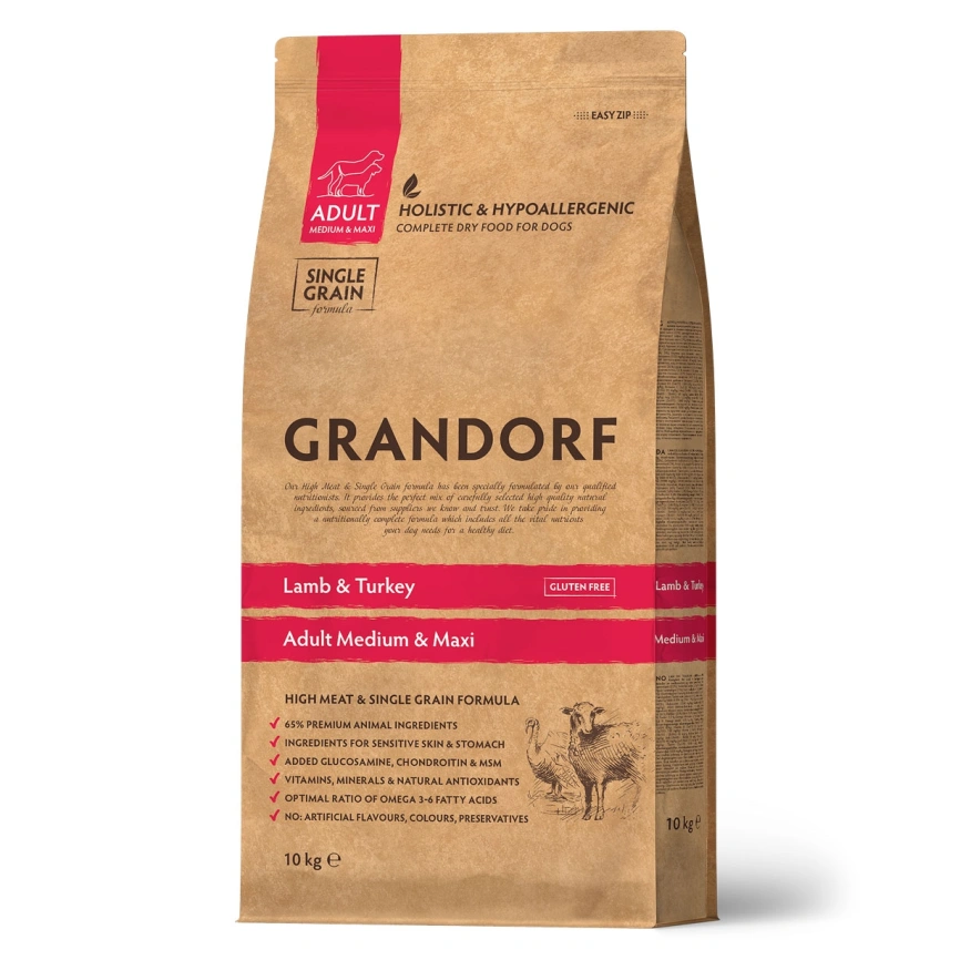 Сухой корм Grandorf Med & Maxi Lamb & Turkey для взрослых собак средних и крупных пород, с ягненком и индейкой, 10 кг фото 1