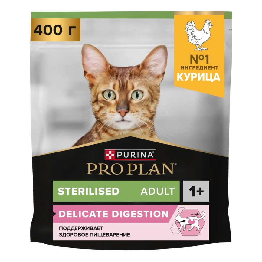 Сухой корм PRO PLAN Chicken для взрослых стерилизованных кошек и кастрированных котов старше 1 года, с высоким содержанием курицы, 400 г фото 1