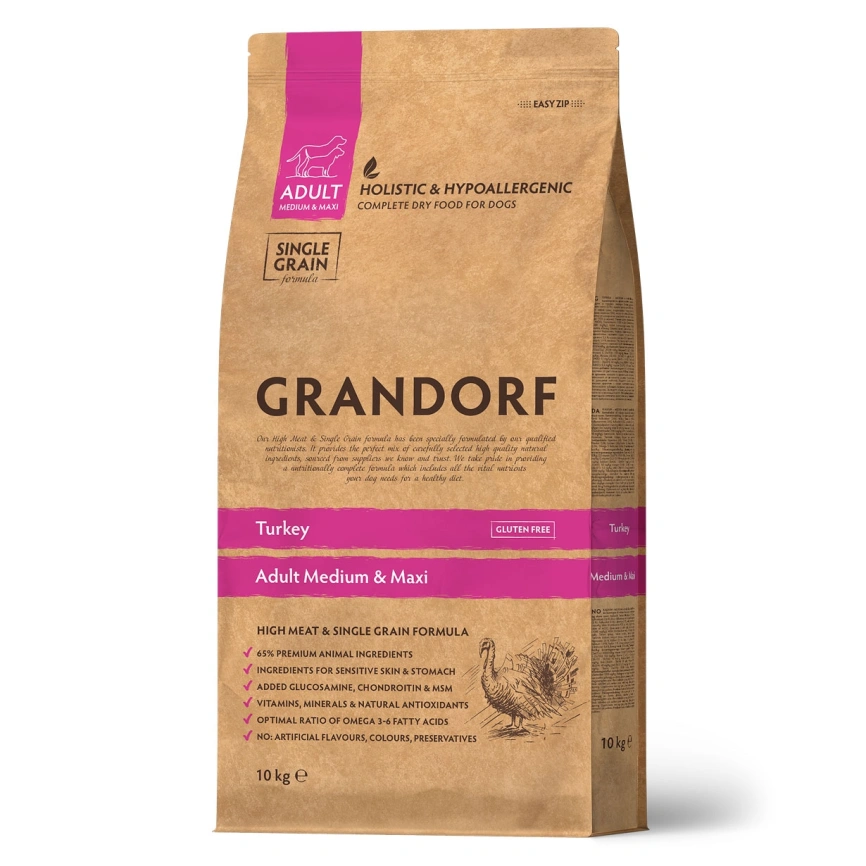 Сухой корм Grandorf Med & Maxi Turkey для взрослых собак средних и крупных пород, с индейкой, 10 кг фото 1