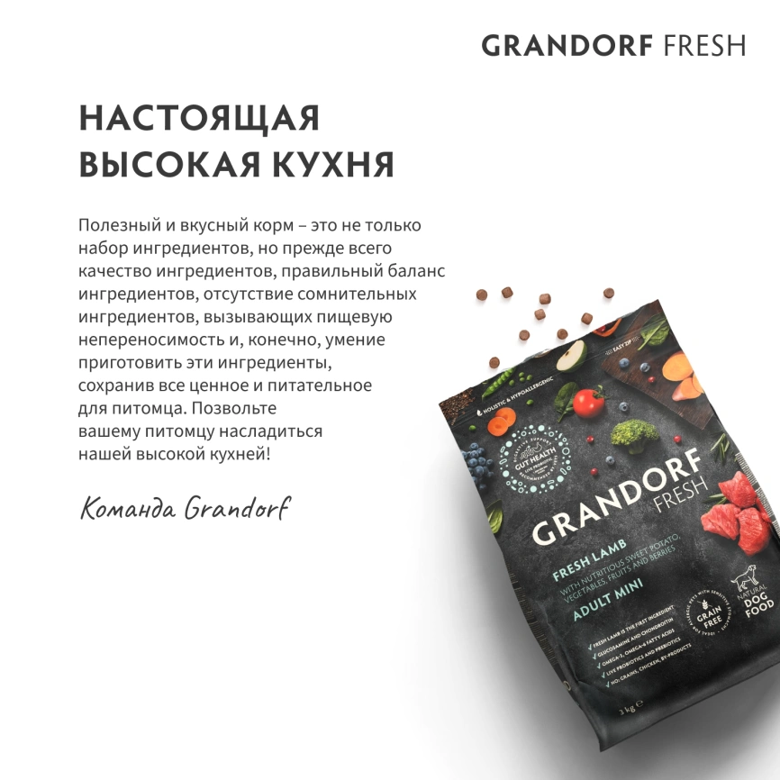 Сухой корм Grandorf Fresh Dog Lamb & Sweet Potato для юниоров средних и крупных пород беременных и кормящих собак беззерновой ягненок, с бататом, 10 кг фото 6