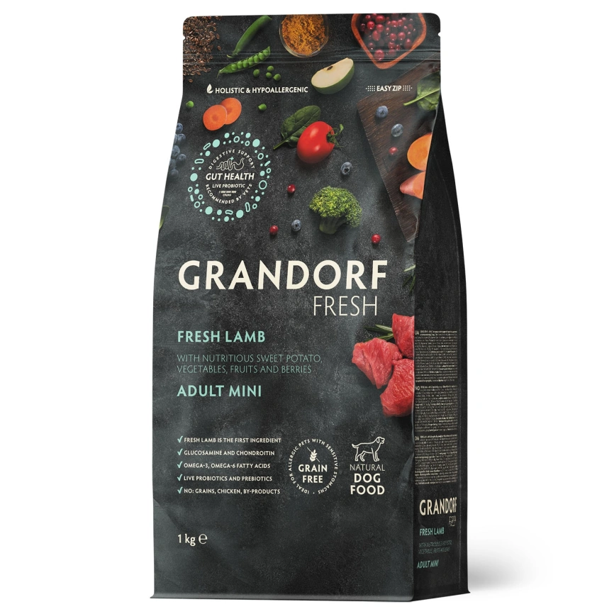 Сухой корм Grandorf Fresh Dog Lamb & Sweet Potato для взрослых собак мелких пород чувствительное пищеварение и гипоаллергенный ягненок, с бататом, 1 кг фото 1