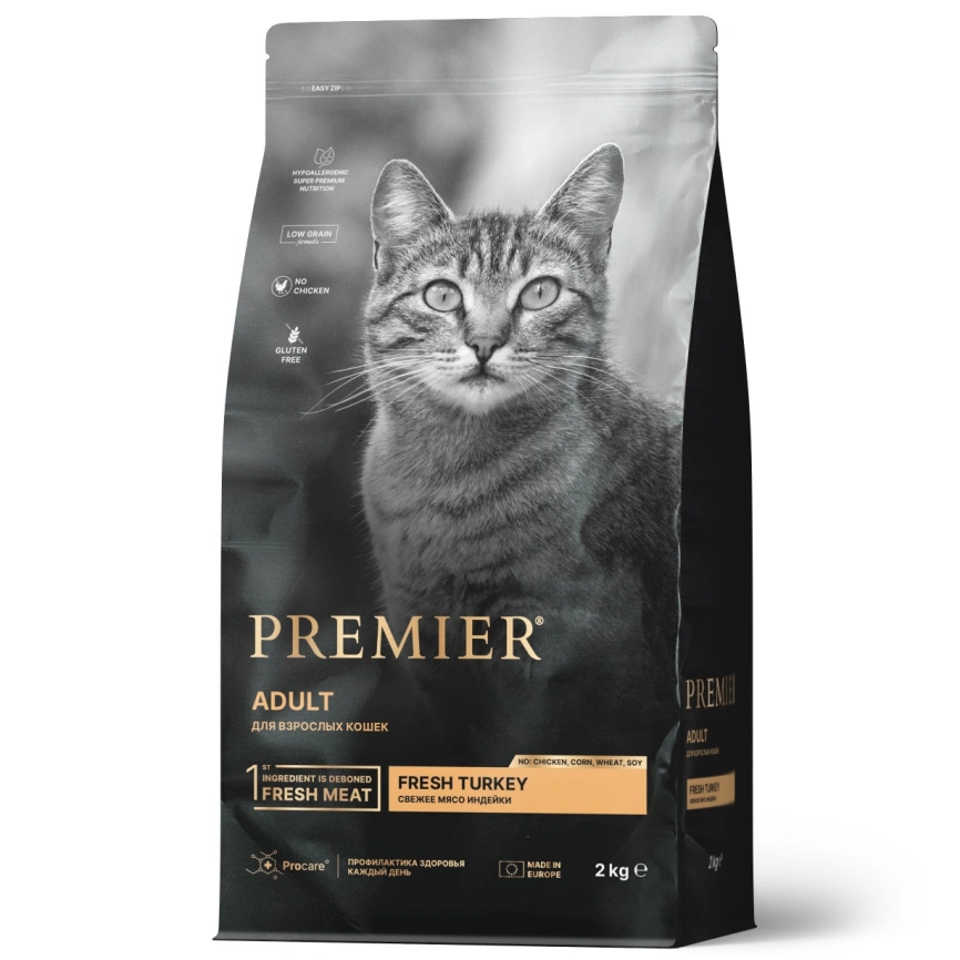 Сухой корм Premier Cat Adult Turkey для взрослых кошек, с индейкой, 2 кг фото 1