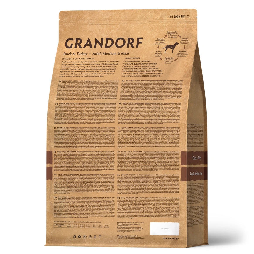 Сухой корм Grandorf Med & Maxi Duck & Turkey для взрослых собак средних и крупных пород, с уткой и индейкой, 3 кг фото 2