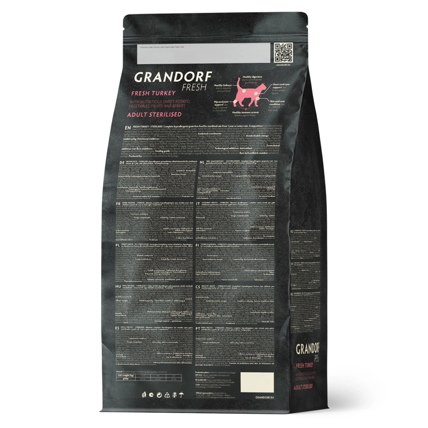 Сухой корм Grandorf Fresh Cat Turkey & Sweet Potato для стерилизованных кошек диетическая формула для особо аллергичных кошек индейка, с бататом, 400 г фото 2