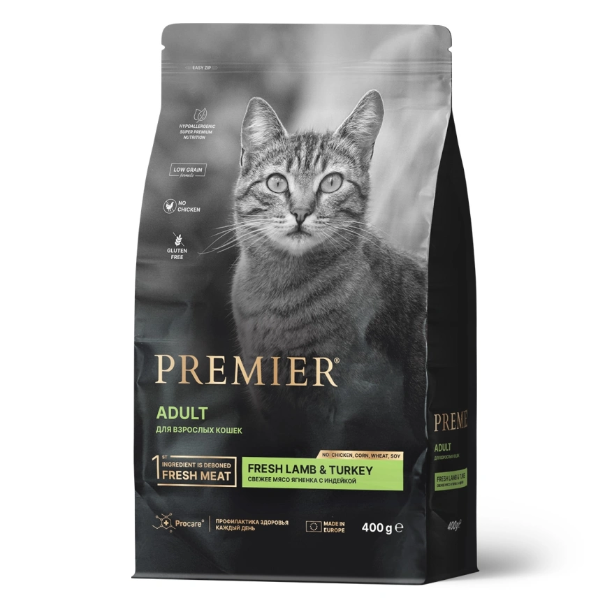 Сухой корм Premier Cat Lamb & Turkey Adult для взрослых кошек, с ягненком и индейкой, 400 г фото 1