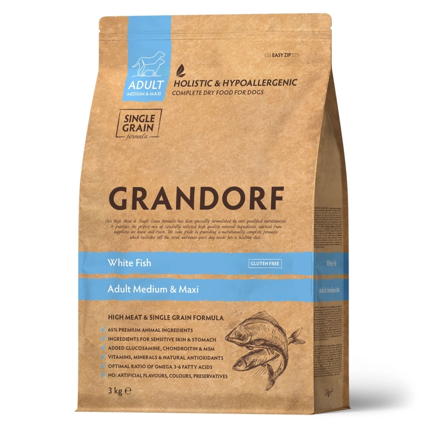 Сухой корм Grandorf Med & Maxi White Fish для взрослых собак средних и крупных пород, с белой рыбой, 10 кг фото 1