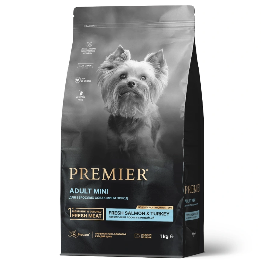 Сухой корм Premier Dog Adult Mini Salmon & Turkey для собак мелких пород, с лососем и индейкой, 1 кг фото 1