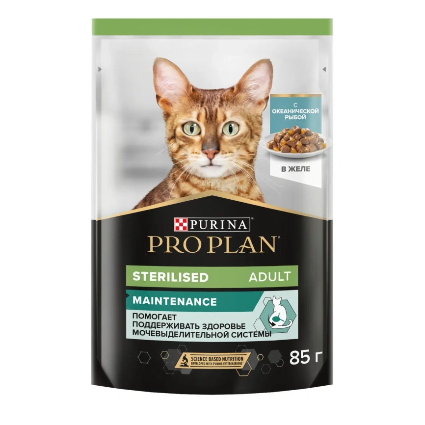 Влажный корм PRO PLAN Ocean Fish для стерилизованных кошек и кастрированных котов, кусочки, с океанической рыбой, в желе, 85 г фото 1