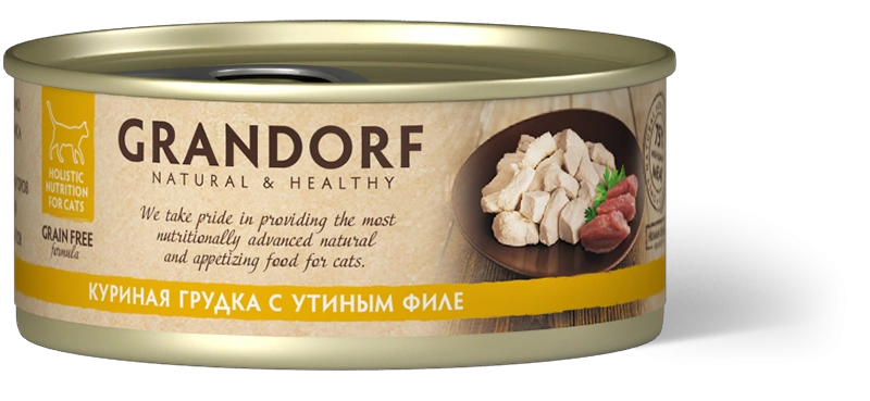 Влажный корм Grandorf Chicken & Duck для кошек, консервы, Куриная грудка с утиным филе в бульоне, 70 г фото 1