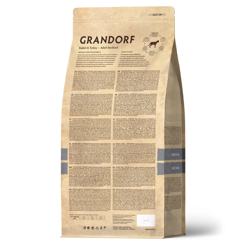 Сухой корм Grandorf Rabbit & Turkey Sterilised для стерилизованных кошек, с кроликом и индейкой, 400 г фото 2