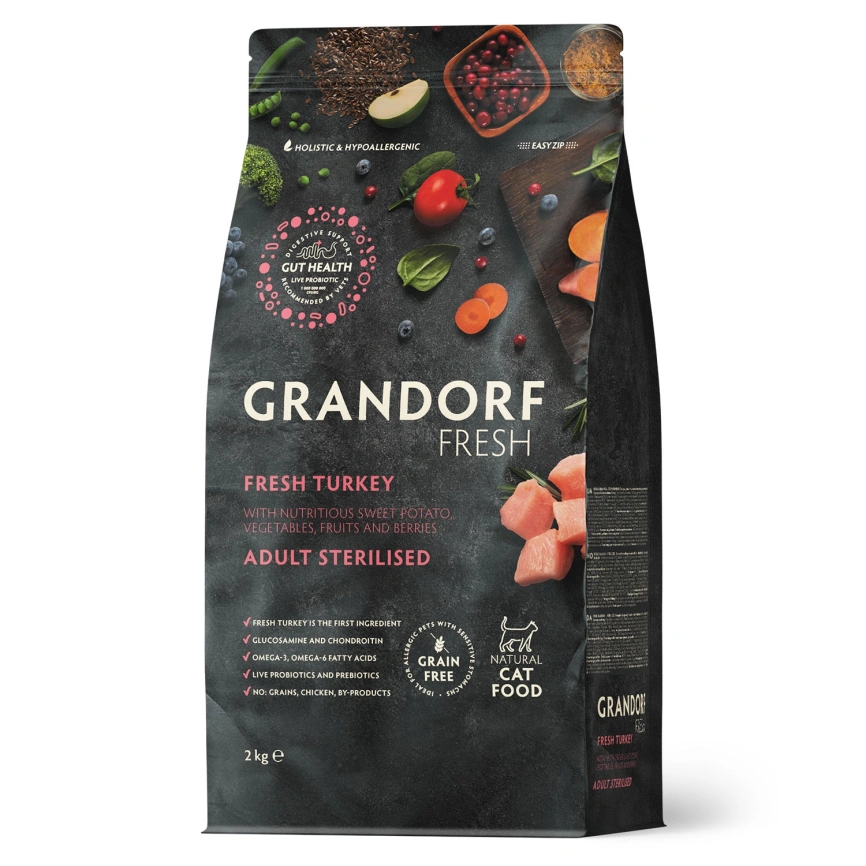 Сухой корм Grandorf Fresh Cat Turkey & Sweet Potato для стерилизованных кошек индейка, с бататом, 2 кг фото 1