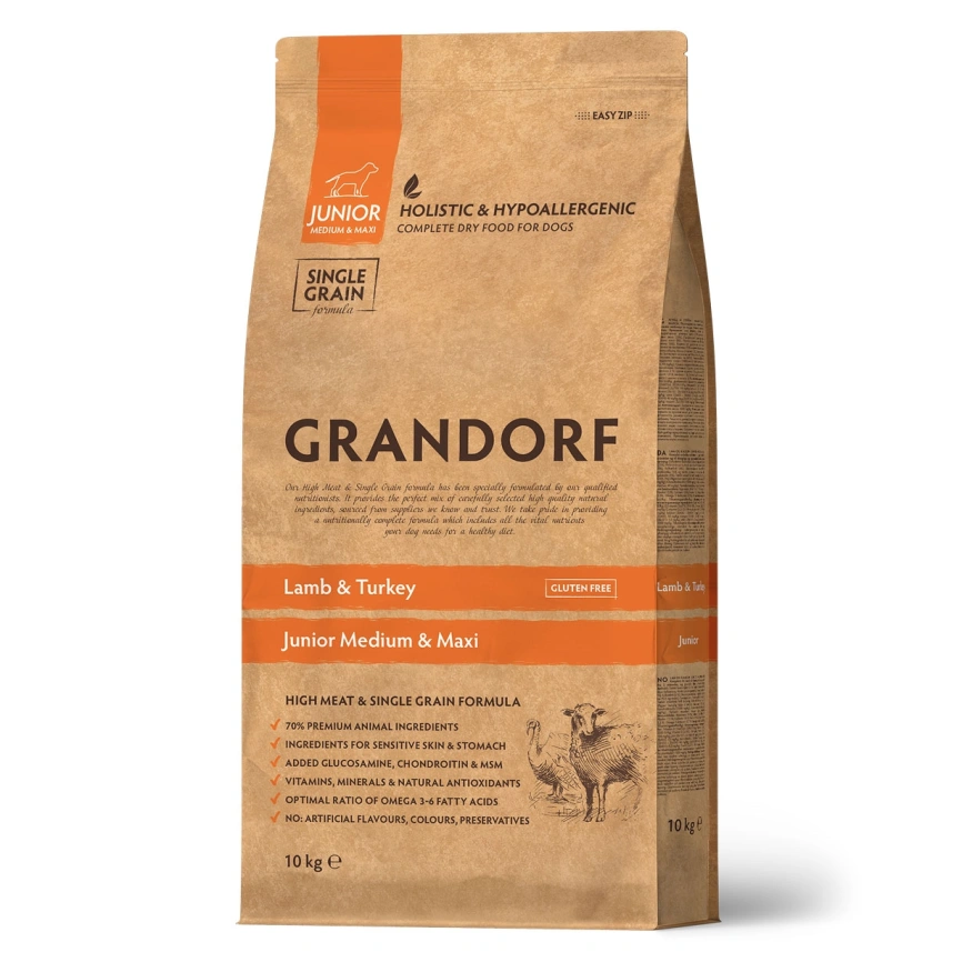 Сухой корм Grandorf Junior Lamb & Turkey для юниоров средних и крупных пород, с ягненком и индейкой, 10 кг фото 1