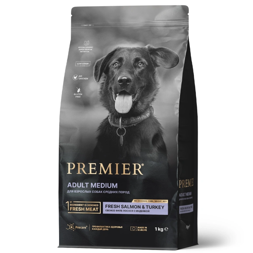 Сухой корм Premier Dog Adult Medium Salmon & Turkey для собак средних пород, с лососем и индейкой, 1 кг фото 1