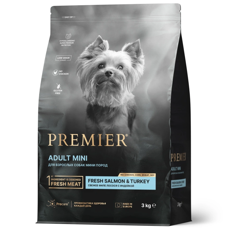 Сухой корм Premier Dog Adult Mini Salmon & Turkey для собак мелких пород, с лососем и индейкой, 3 кг фото 1