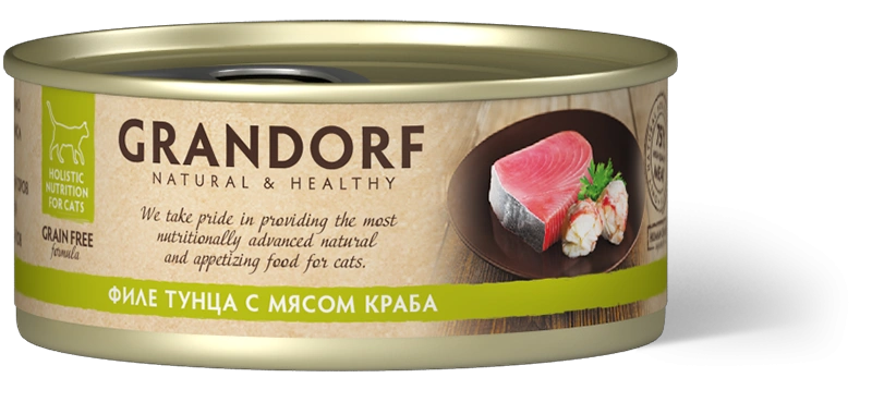 Влажный корм Grandorf Tuna & Crab для кошек, консервы, Филе тунца с мясом краба в бульоне, 70 г фото 1