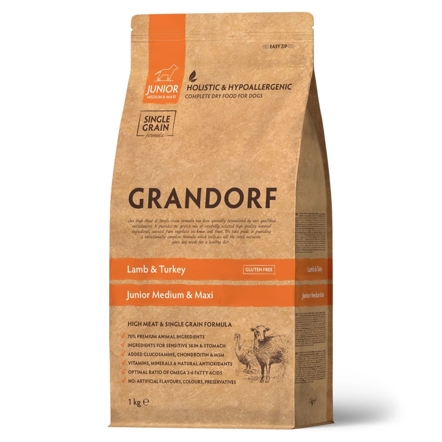 Сухой корм Grandorf Junior Lamb & Turkey для юниоров средних и крупных пород, с ягненком и индейкой, 1 кг фото 1